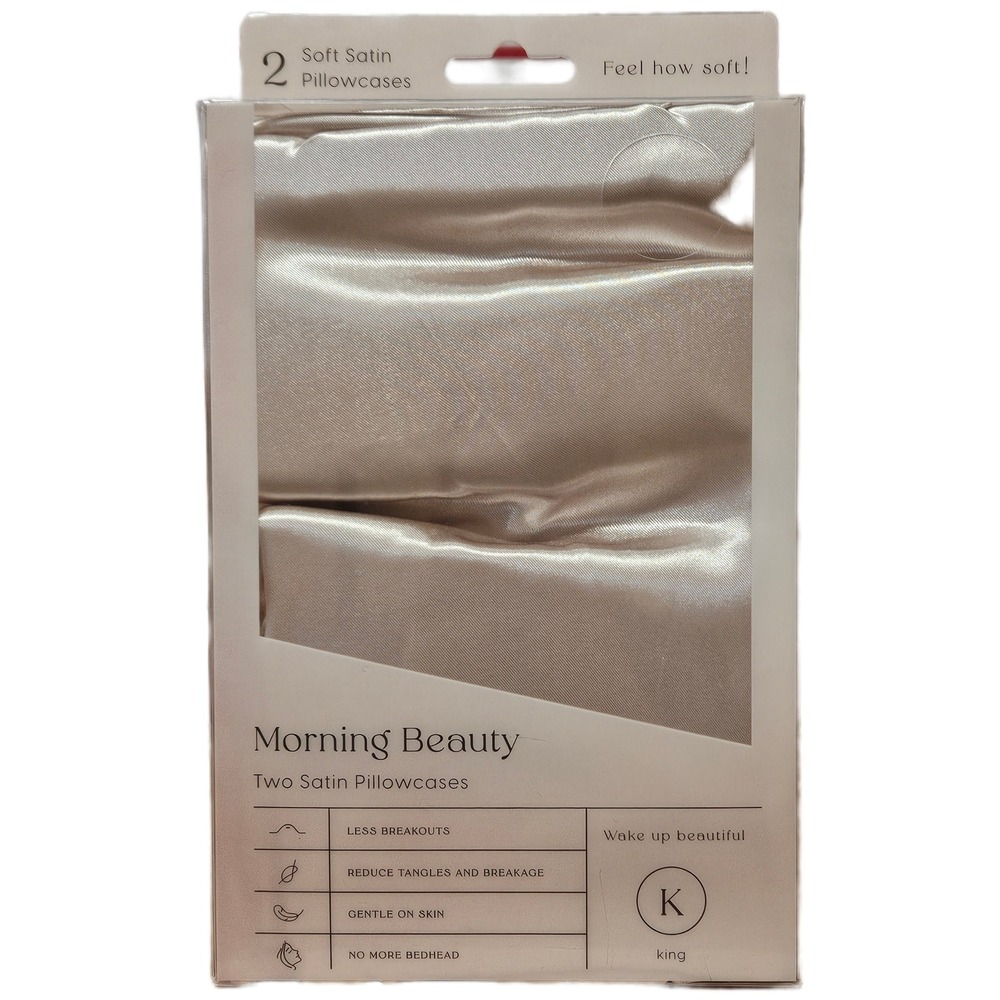 NEW Morning Beauty 2 Pack Champagne Satin King Size Pillowcases 20x40 OKEO-TEX